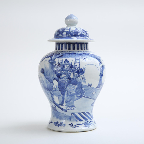 古玩陶瓷清晚期 青花人物紋將軍罐真品鑒賞圖