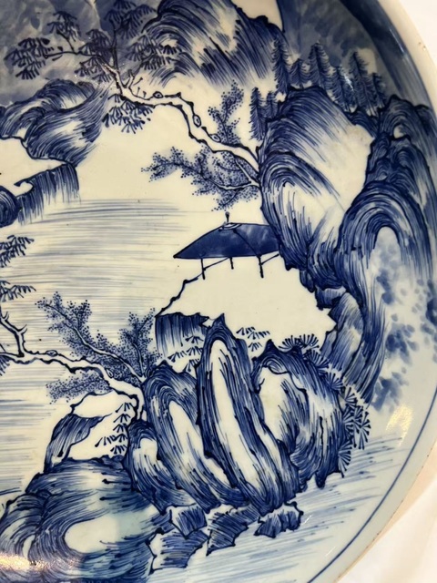 古玩陶瓷青花山水紋盤真品鑒賞圖