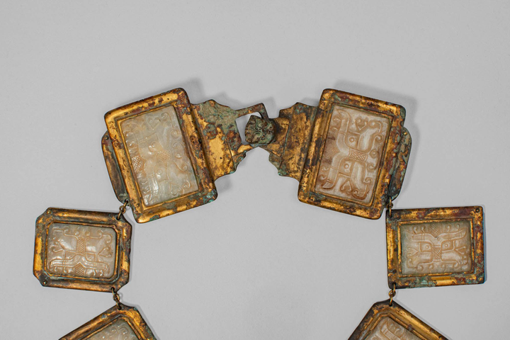 古玩玉器銅鎏金鑲玉帶飾真品鑒賞圖