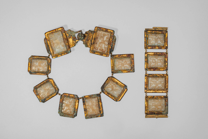 古玩玉器銅鎏金鑲玉帶飾真品鑒賞圖