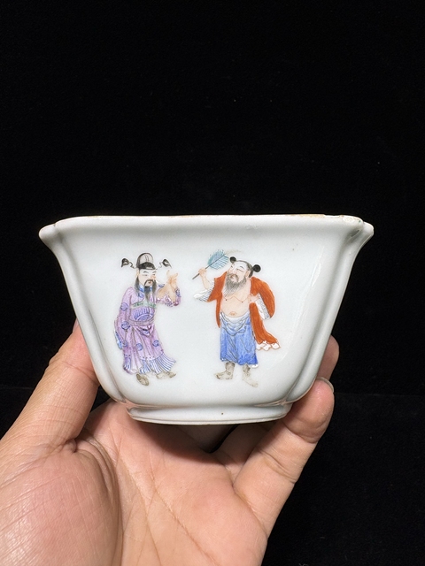 古玩陶瓷民國 粉彩八仙紋四方倭角碗真品鑒賞圖