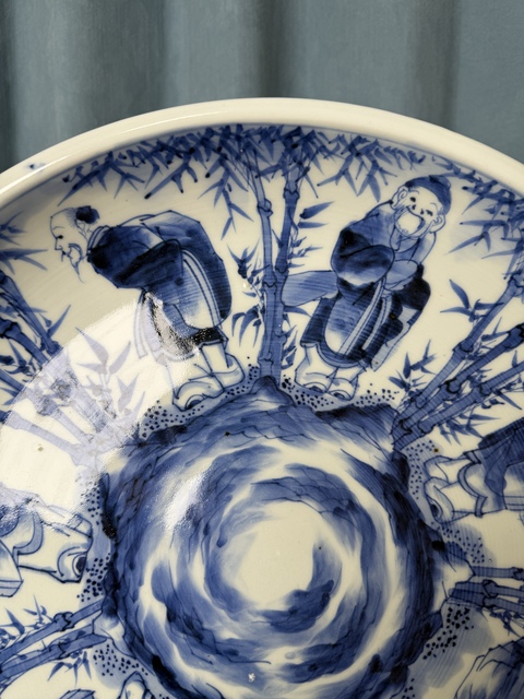 古玩陶瓷清早期 魏晉名士竹林七賢圖大盤拍賣，當前價格3900元