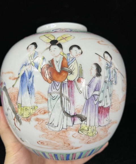 古玩陶瓷粉彩富貴壽考圖茶葉罐真品鑒賞圖