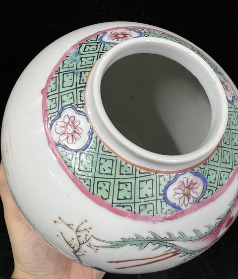 古玩陶瓷粉彩富貴壽考圖茶葉罐真品鑒賞圖