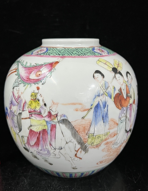 古玩陶瓷粉彩富貴壽考圖茶葉罐真品鑒賞圖