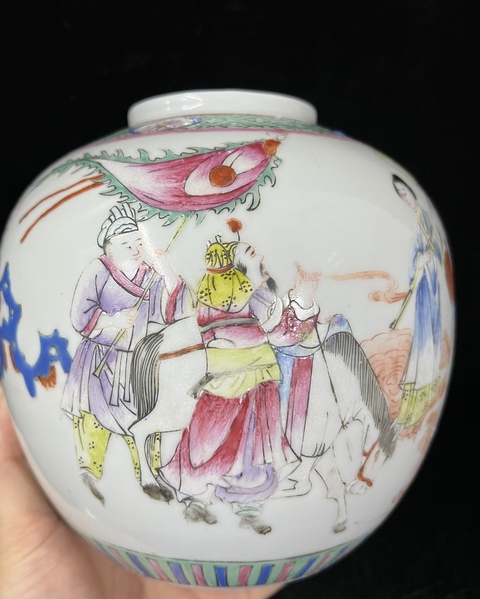 古玩陶瓷粉彩富貴壽考圖茶葉罐真品鑒賞圖