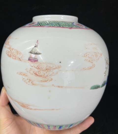 古玩陶瓷粉彩富貴壽考圖茶葉罐真品鑒賞圖