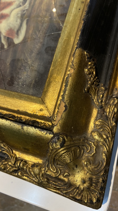 古玩字畫原裝老油畫鏡框真品鑒賞圖