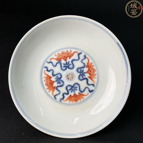 古玩陶瓷青花加彩花卉紋臥盤真品鑒賞圖