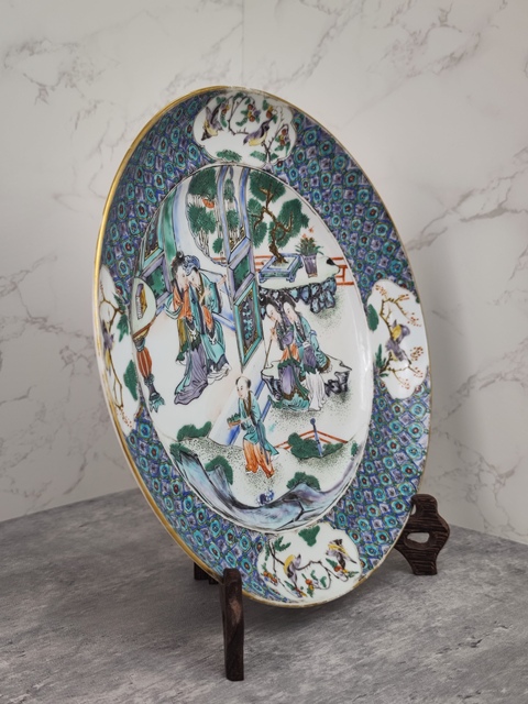 古玩陶瓷人物花鳥廣五彩盤真品鑒賞圖