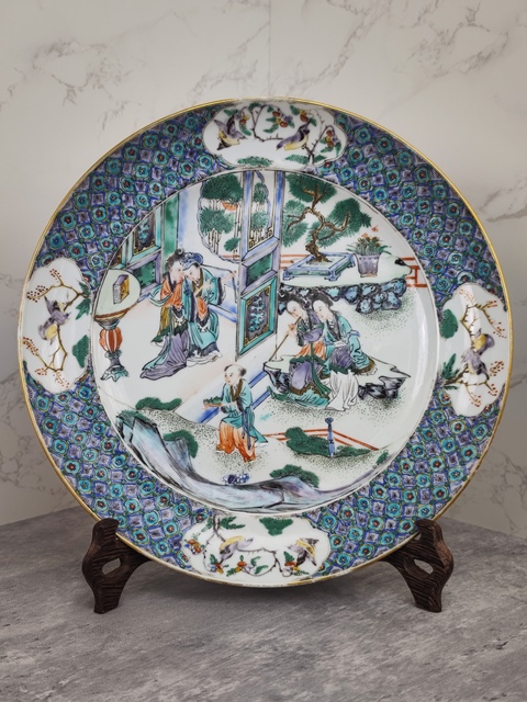 古玩陶瓷人物花鳥廣五彩盤真品鑒賞圖