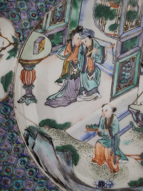 古玩陶瓷人物花鳥廣五彩盤真品鑒賞圖