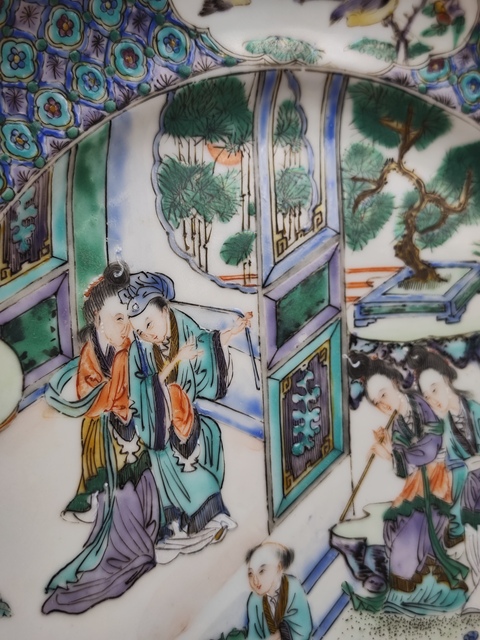 古玩陶瓷人物花鳥廣五彩盤真品鑒賞圖