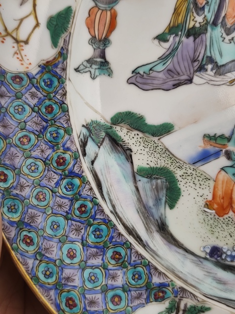 古玩陶瓷人物花鳥廣五彩盤真品鑒賞圖