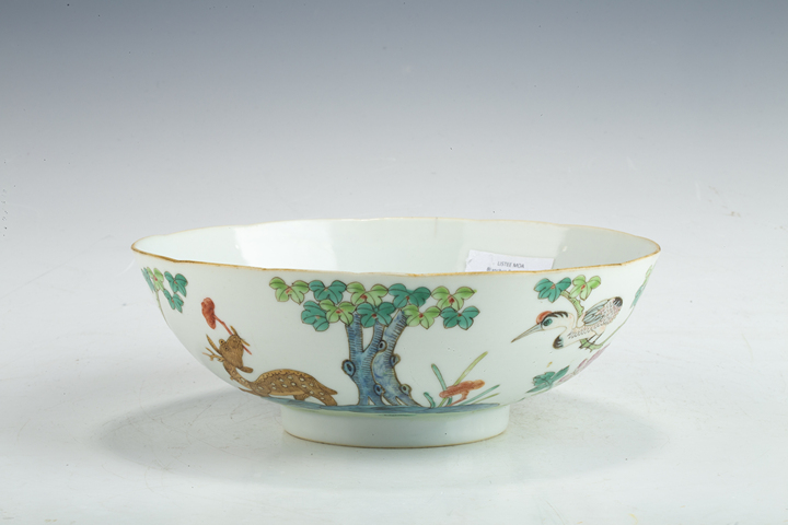 古玩陶瓷清同治·粉彩鶴鹿同春紋花口碗拍賣，當前價格1164元