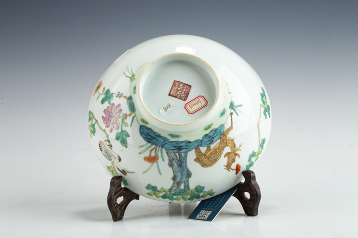 古玩陶瓷清同治·粉彩鶴鹿同春紋花口碗拍賣，當前價格1164元