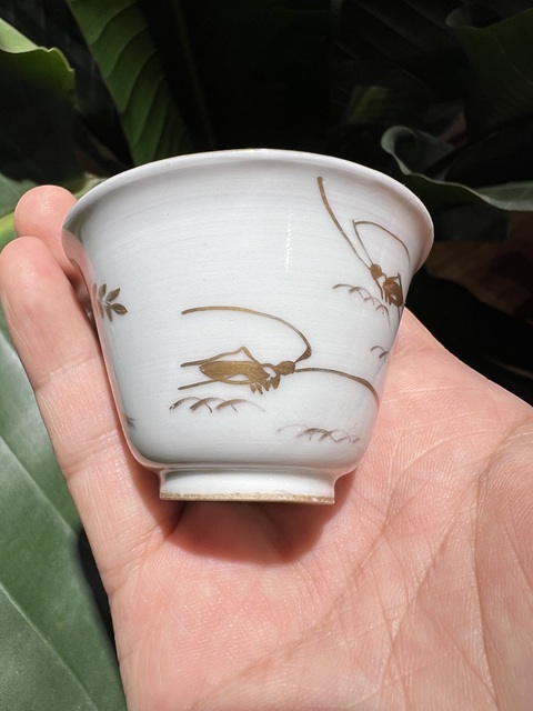 古玩陶瓷描金蟲草花卉紋杯真品鑒賞圖