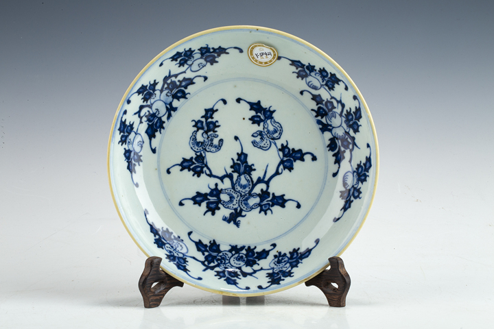 古玩陶瓷清雍正·青花三多紋盤拍賣，當前價格964元