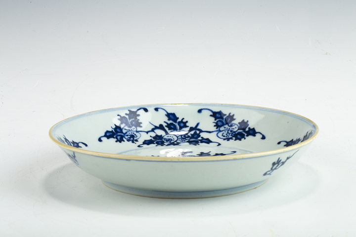 古玩陶瓷清雍正·青花三多紋盤拍賣，當前價格964元