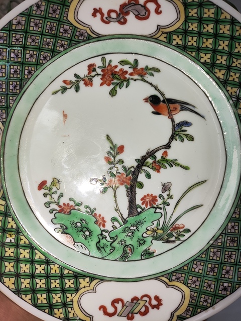 古玩陶瓷花鳥紋五彩盤真品鑒賞圖