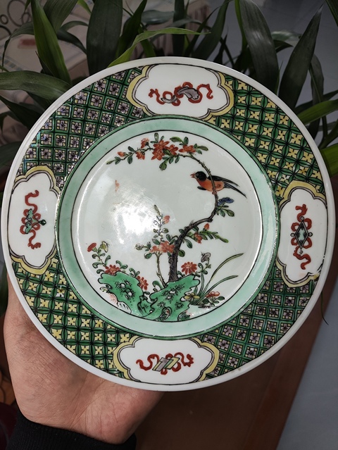 古玩陶瓷花鳥紋五彩盤真品鑒賞圖