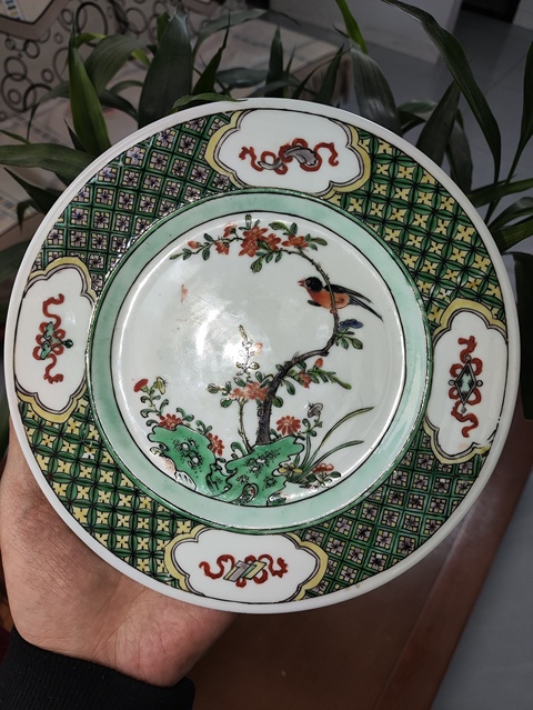 古玩陶瓷花鳥紋五彩盤真品鑒賞圖