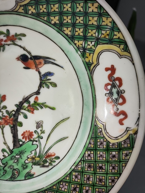 古玩陶瓷花鳥紋五彩盤真品鑒賞圖