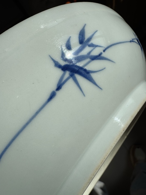 古玩陶瓷青花柳下雙駿盤真品鑒賞圖