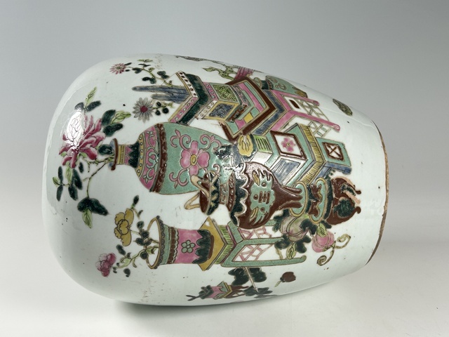 古玩陶瓷清末民初·粉彩博古花卉紋冬瓜罐拍賣，當(dāng)前價格2656元