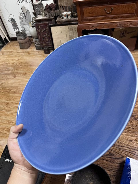 古玩陶瓷藍釉盤真品鑒賞圖