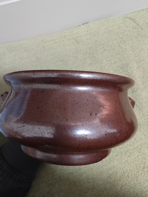 古玩陶瓷鐵銹釉獅耳爐真品鑒賞圖