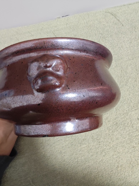 古玩陶瓷鐵銹釉獅耳爐真品鑒賞圖
