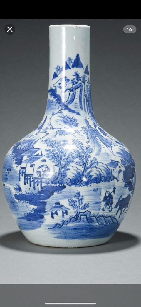 古玩陶瓷青花漁樵耕讀天球瓶真品鑒賞圖