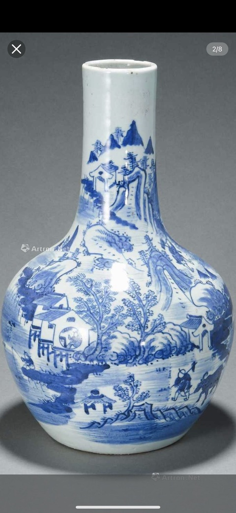 古玩陶瓷青花漁樵耕讀天球瓶真品鑒賞圖