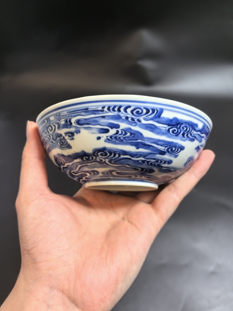 古玩陶瓷清光緒·青花團壽云紋碗（官）真品鑒賞圖