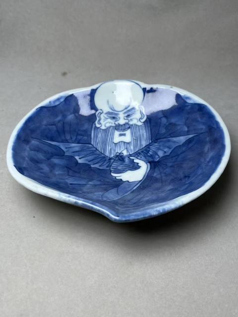 古玩陶瓷青花桃型壽星文房三足洗真品鑒賞圖