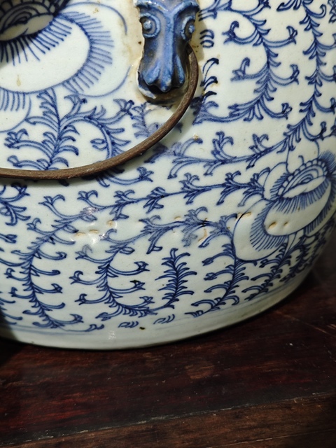 古玩陶瓷青花纏枝花紋四系粥罐真品鑒賞圖