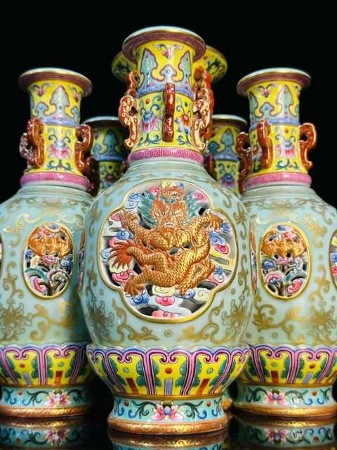 古玩陶瓷粉彩五連瓶真品鑒賞圖