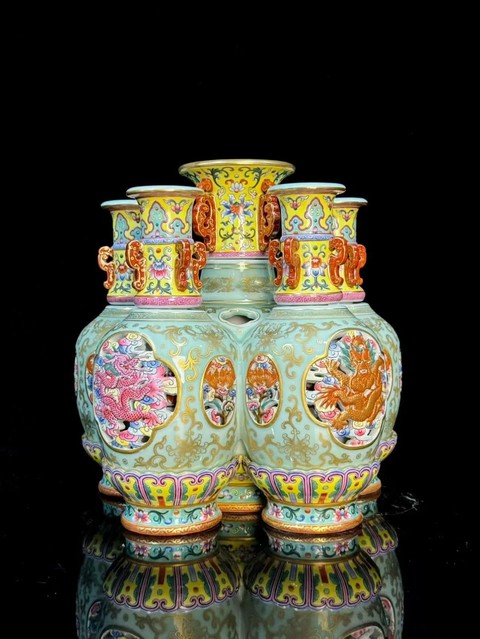 古玩陶瓷粉彩五連瓶真品鑒賞圖