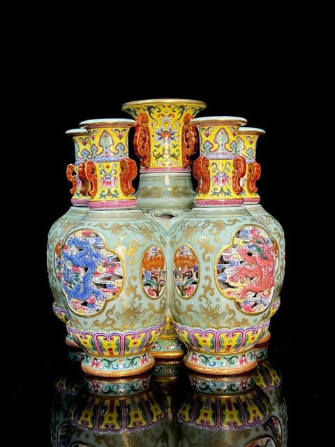 古玩陶瓷粉彩五連瓶真品鑒賞圖