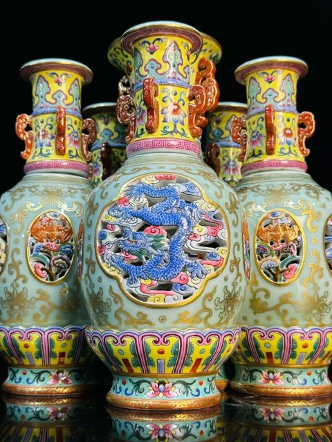 古玩陶瓷粉彩五連瓶真品鑒賞圖