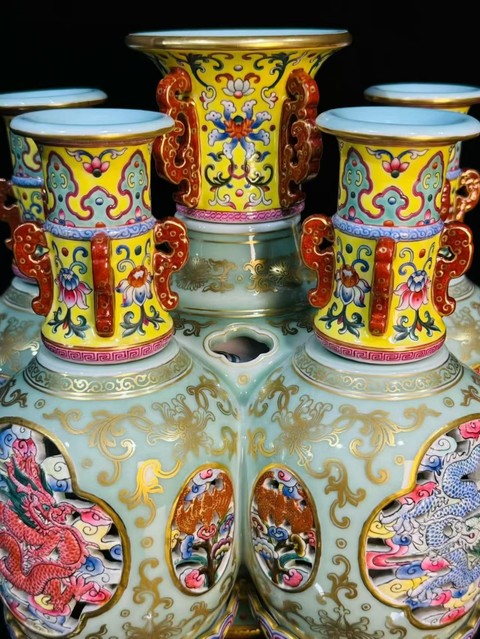 古玩陶瓷粉彩五連瓶真品鑒賞圖