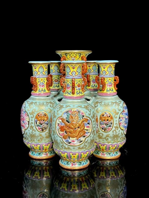 古玩陶瓷粉彩五連瓶真品鑒賞圖