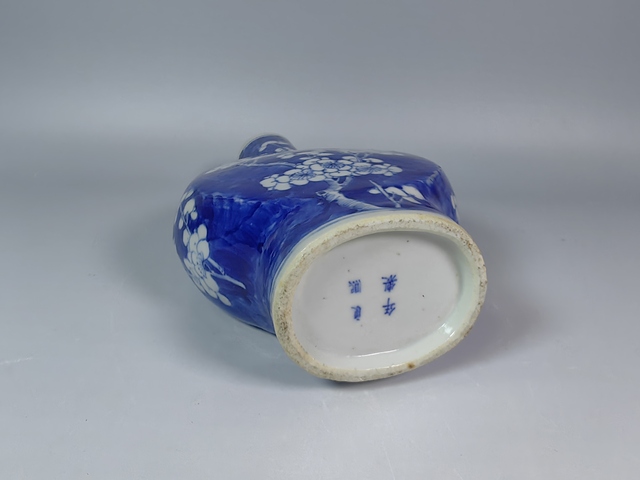 古玩陶瓷晚清冰梅紋青花螭龍耳抱月瓶真品鑒賞圖