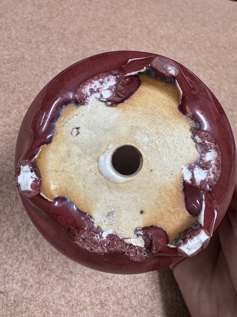 古玩陶瓷鈞紅釉三足香爐真品鑒賞圖