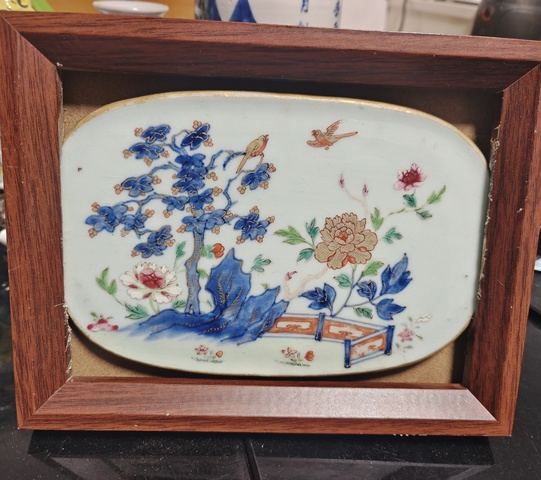 古玩陶瓷清 乾隆清花粉柴花鳥紋瓷板拍賣，當前價格868元