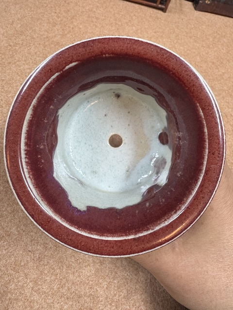 古玩陶瓷鈞紅釉三足香爐真品鑒賞圖