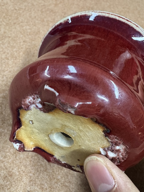 古玩陶瓷紅釉花盆真品鑒賞圖