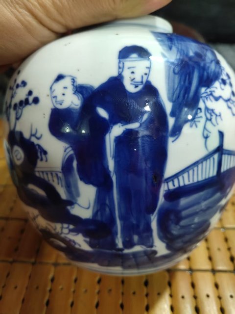 古玩陶瓷青花人物故事紋蓋罐真品鑒賞圖