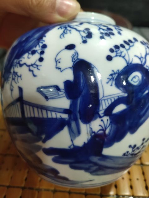 古玩陶瓷青花人物故事紋蓋罐真品鑒賞圖